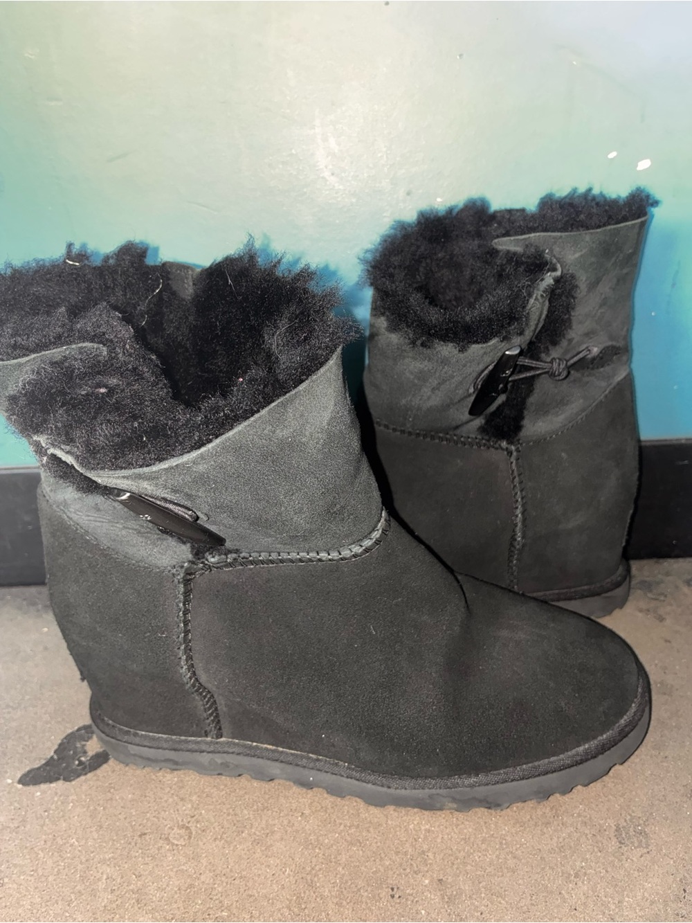 UGG Black Suede Shearling Ankle Boots